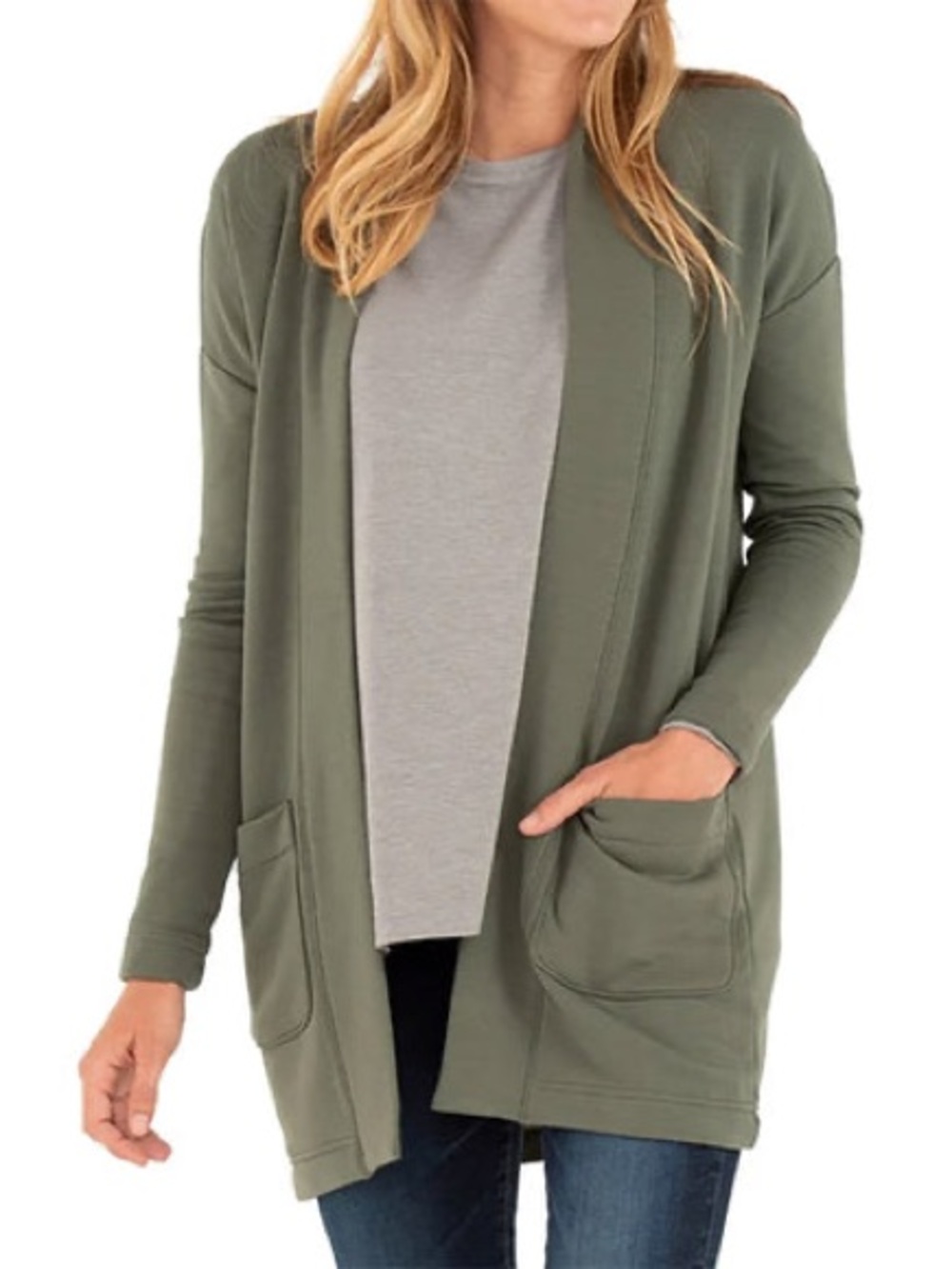 FREE FLY Cardigan Women's M Green Bamboo Thermal Fleece Open Front Cozy Soft